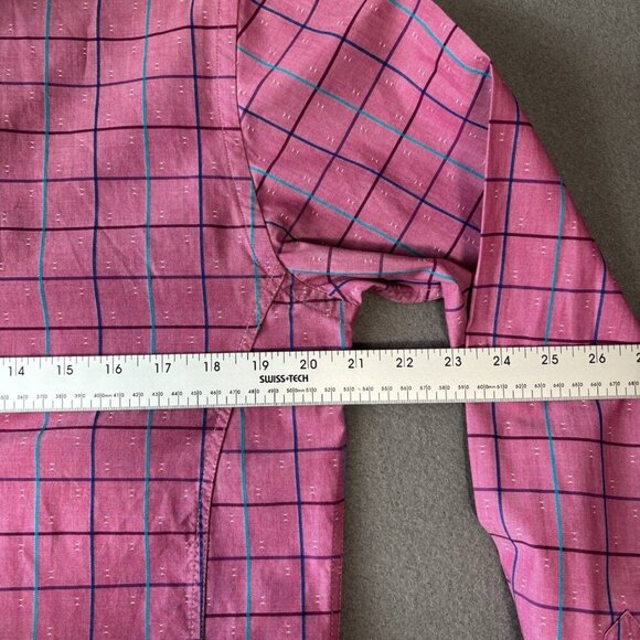 Au Noir Mens Button Up Shirt Size 3 M Pink Plaid Pattern Contrasting Flip Cuff - Picture 5 of 16